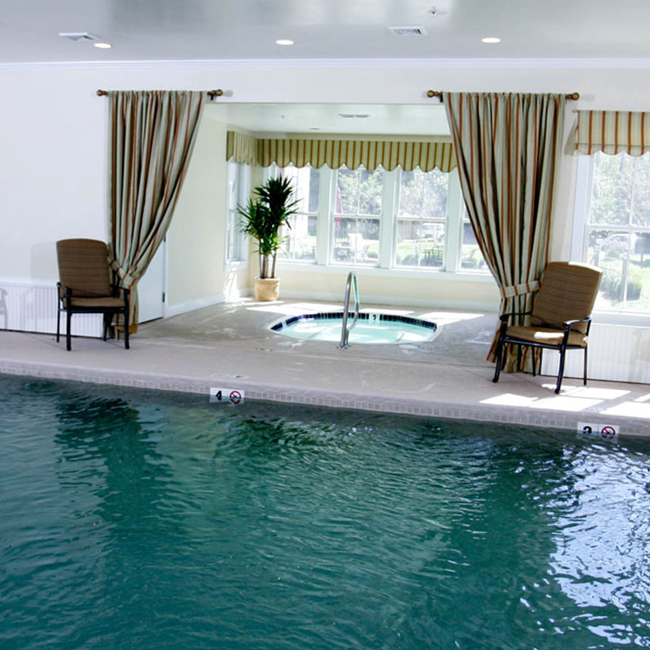 A view of the heated indoor pool and hot tub